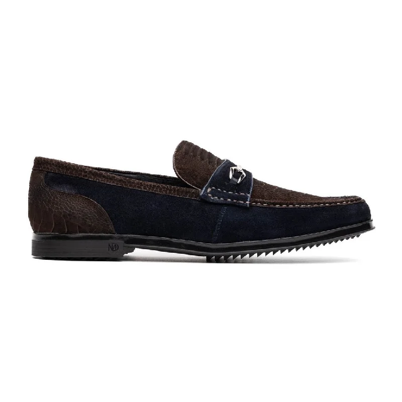 Loafers for weekend getaways-Marco Di Milano Hugo Men's Shoes Brown & Navy Suede / Ostrich Leg Horsebit Loafers (MDM1062)