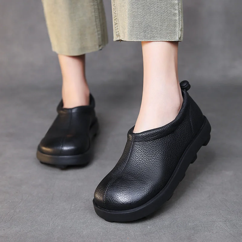 Casual shoes for casual wear -Women Retro Minimalist Leather Lug Sole Casual Shoes