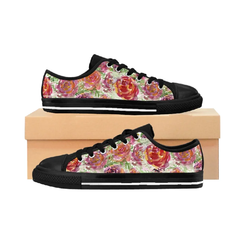 Casual shoes for family gatherings -Red Floral Roses Women's Sneakers, Floral Rose Print Best Tennis Casual Shoes For Women (US Size: 6-12)