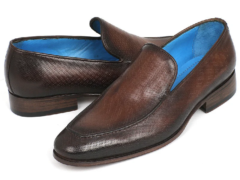 Loafers with flexible charm-Paul Parkman Perforated Leather Loafers Brown (ID#874-BRW)