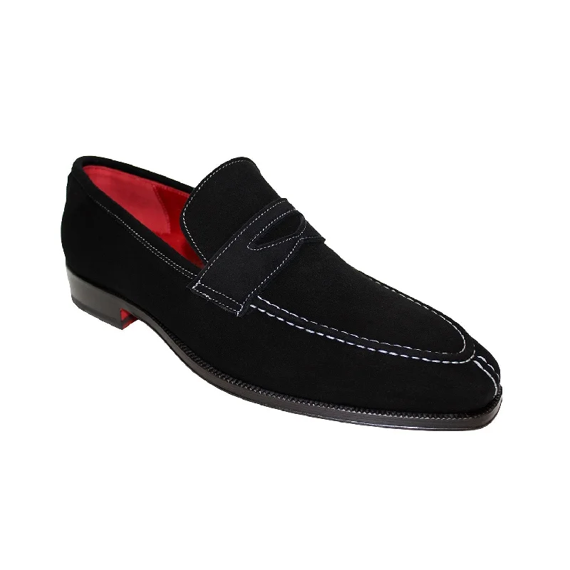 Loafers with breathable charm-Emilio Franco Oliviero Men's Shoes Black Suede Leather Loafers (EF1092)