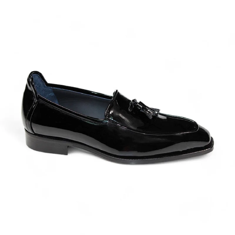 Loafers for weekend fun-Duca Fano Men's Shoes Black Patent Leather-Velvet, Leather Lining Formal Loafers (D1138)