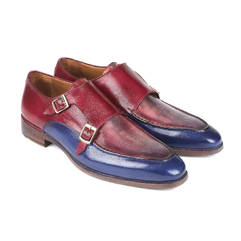 Loafers with flexible soles-Paul Parkman Handmade Designer Shoes Men's Blue & Bordeaux Calfskin Loafers SW533YR (PM5702)