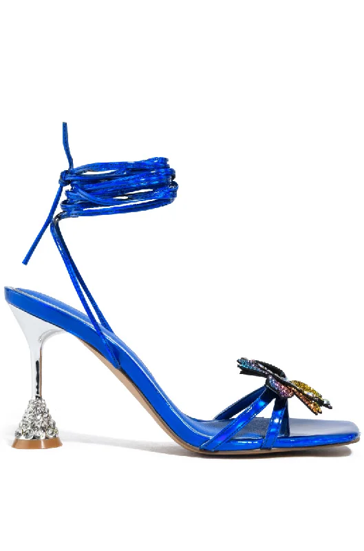 Best sandals for daily chic-EFFORTLESS-BLUE FLOWER JEWELED WRAP SANDAL