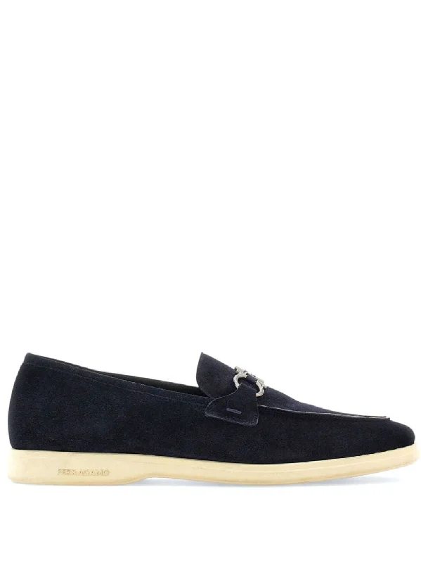 Ferragamo Cosimo Navy Suede Moccasins