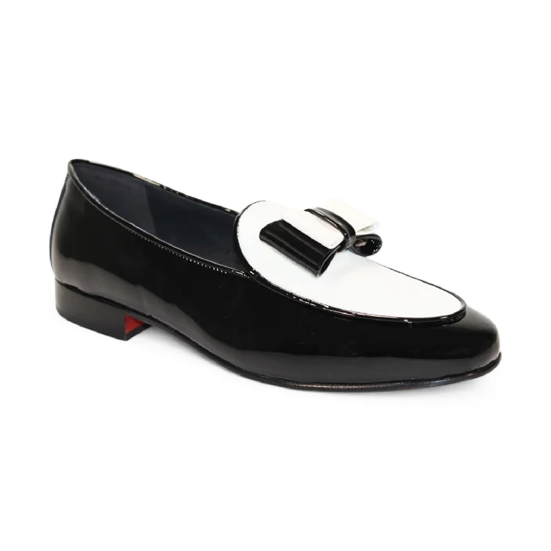 Loafers for urban soles-Duca Amalfi Men's Shoes Black/White Patent Leather-Velvet, Leather Lining Formal Loafers (D1002)