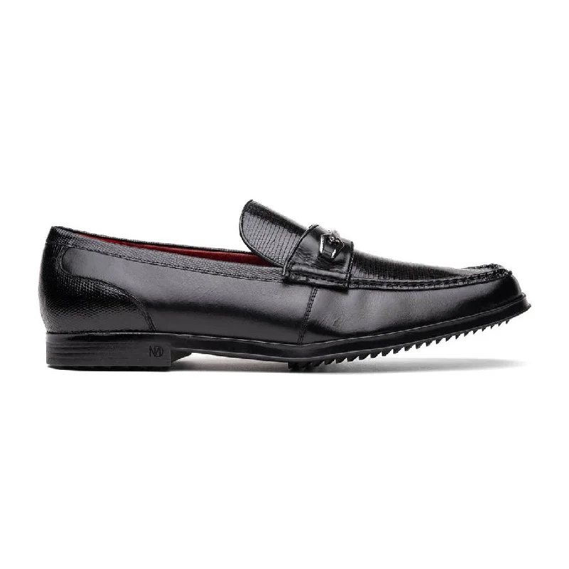 Loafers with cool textures-Marco Di Milano Hugo Men's Shoes Black Exotic Lizard / Calf-Skin Leather Horsebit Loafers (MDM1082)