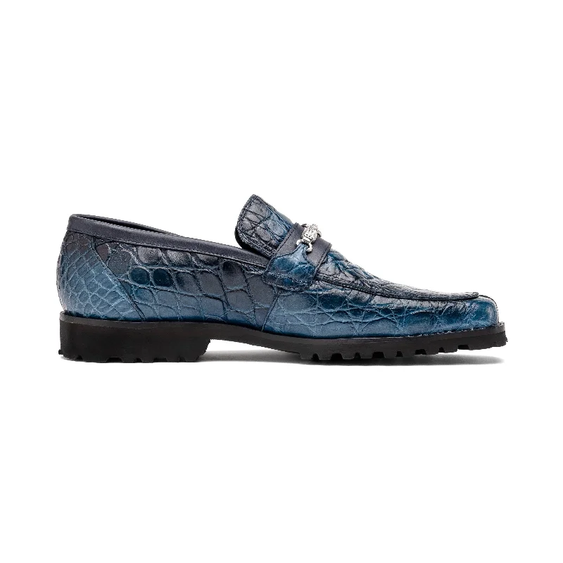 Loafers for outdoor charm-Mauri Debonair 4894-7 Men's Shoes Caribbean Blue with Wonder Blue Finished Exotic Alligator / Nappa Leather Horsebit Loafers (MA5557)