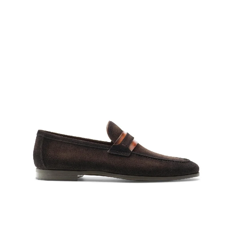 Loafers with light soles-Magnanni Daniel 23822 Men's Shoes Brown & Cognac Suede Leather Penny Loafers (MAGS1114)