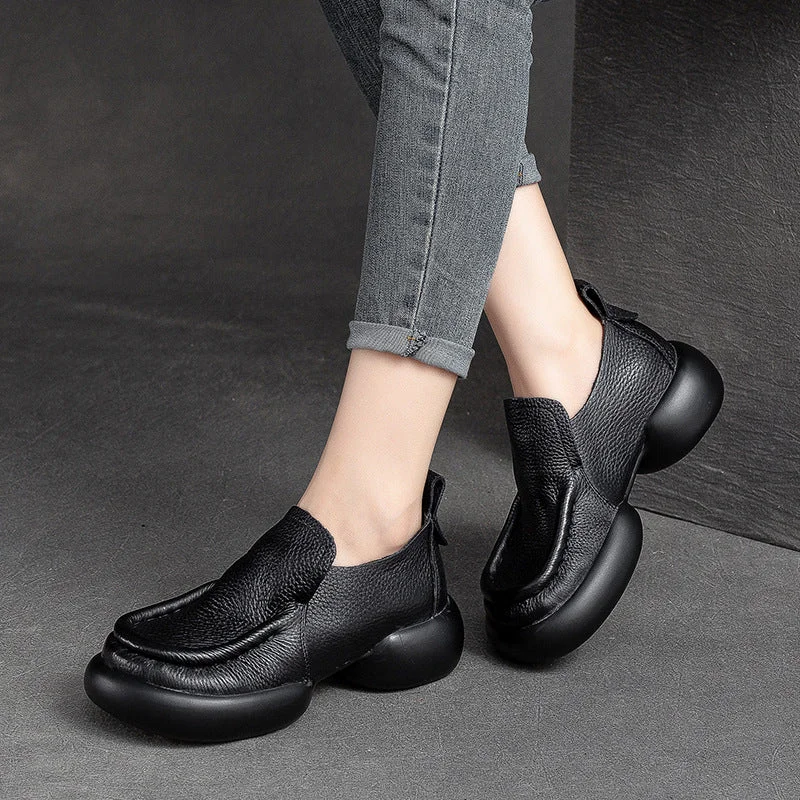 Casual shoes for relaxed strolls -Women Retro Minimalist Soft Leather Thick Soled Casual Shoes