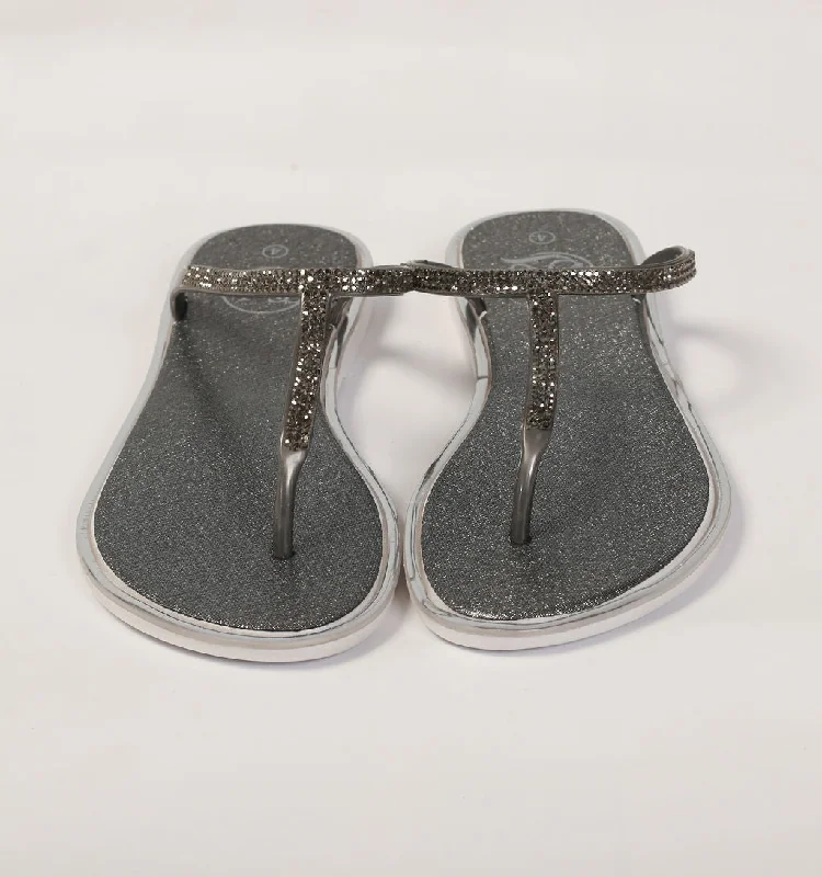 Sandals with ankle straps-LDS METALIC SLOPS-PEWTER