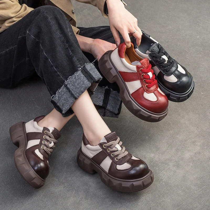 Casual shoes with cushioned fit -Women Retro Leather Patchwork Casual Shoes