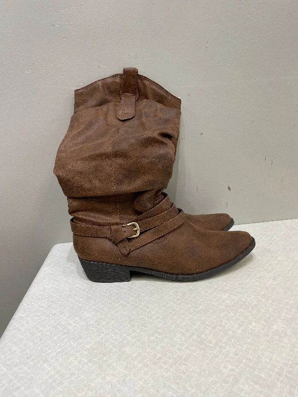 casual ankle boots-Boots Mid-calf Heels By Arizona In Brown, Size: 8.5