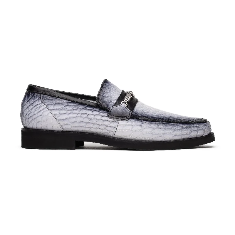 Loafers for workday style-Mauri Debonair 4894-7 Men's Shoes Dirty White & Black Exotic Alligator Horsebit Loafers (MA5591)