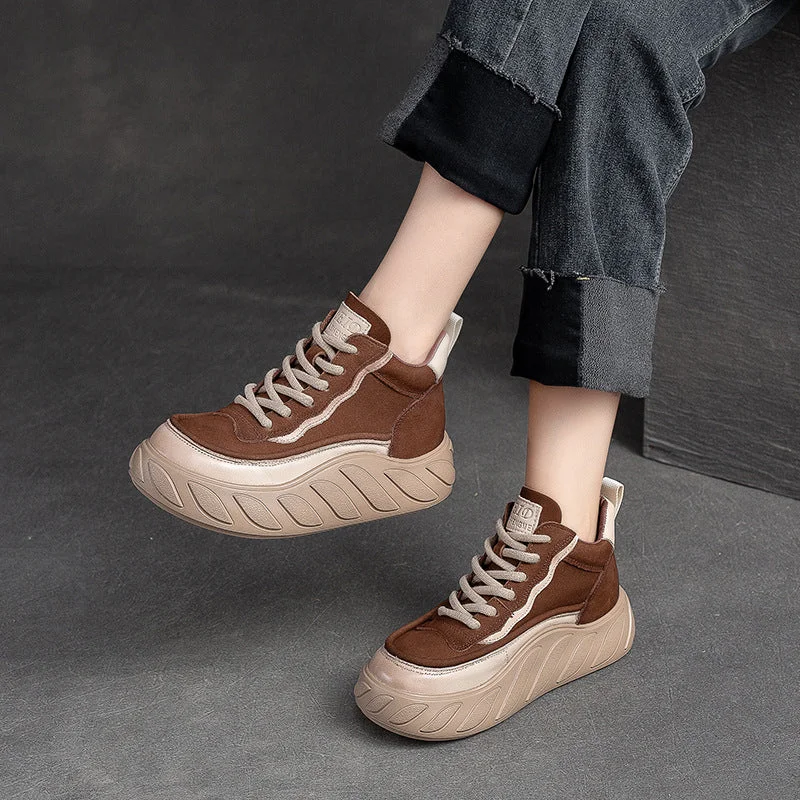 Casual shoes with stylish sole -Women Minimalist Fashion Leather Thick Soled Casual Shoes