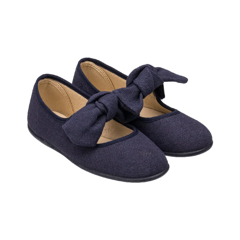 Mary Jane shoes with ventilated fabric-Linen Bow Mary Jane Navy