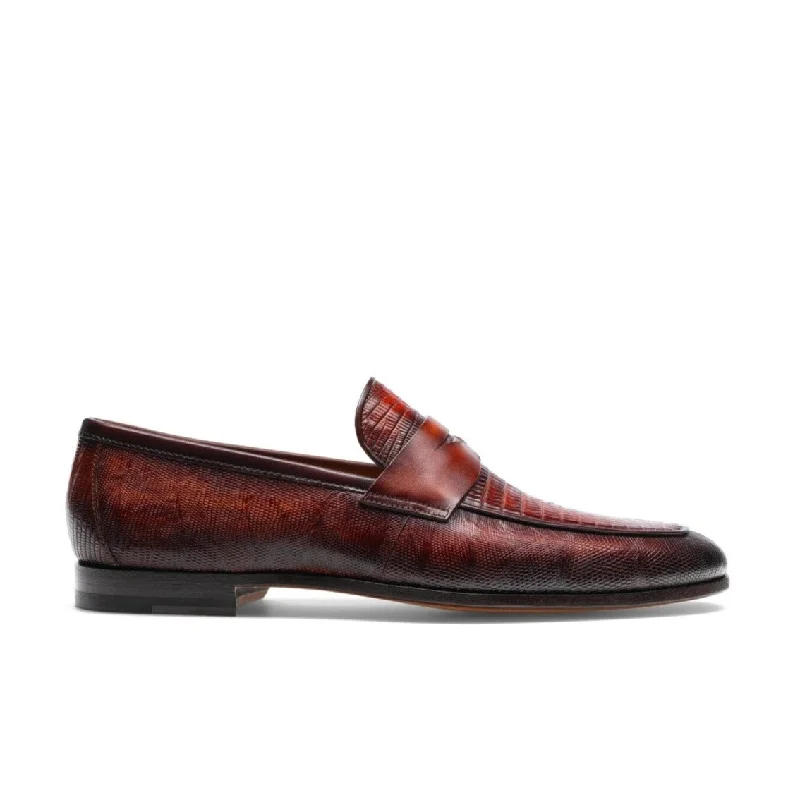 Loafers for busy charm-Magnanni Vicente 23257 Men's Shoes Cognac Exotic Genuine Lizard Skin Classic Penny Loafers (MAGS1101)