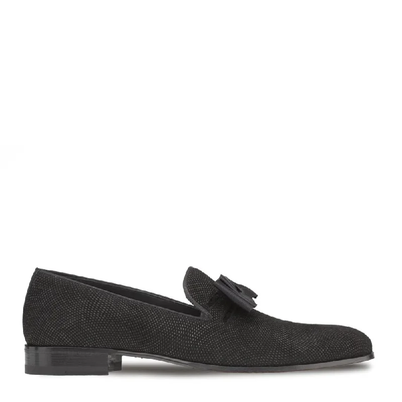 Loafers with rugged charm-Mezlan S20306 Men's Shoes Black Glass Suede Leather Dress Venetian Loafers (MZ3428)