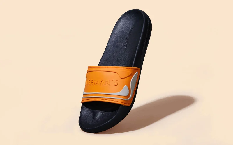 men’s fuzzy slippers-Travel Slides : Black-Orange