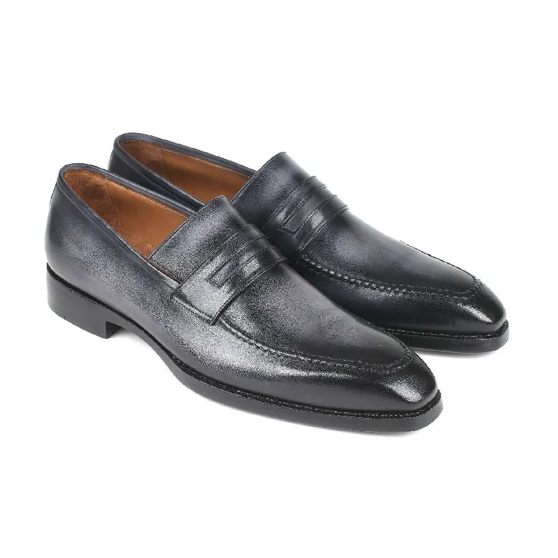 Loafers with fun textures-Paul Parkman Handmade Designer Shoes Men's Gray Goodyear Welted Burnished Calfskin Loafers 37LFGRY (PM5711)