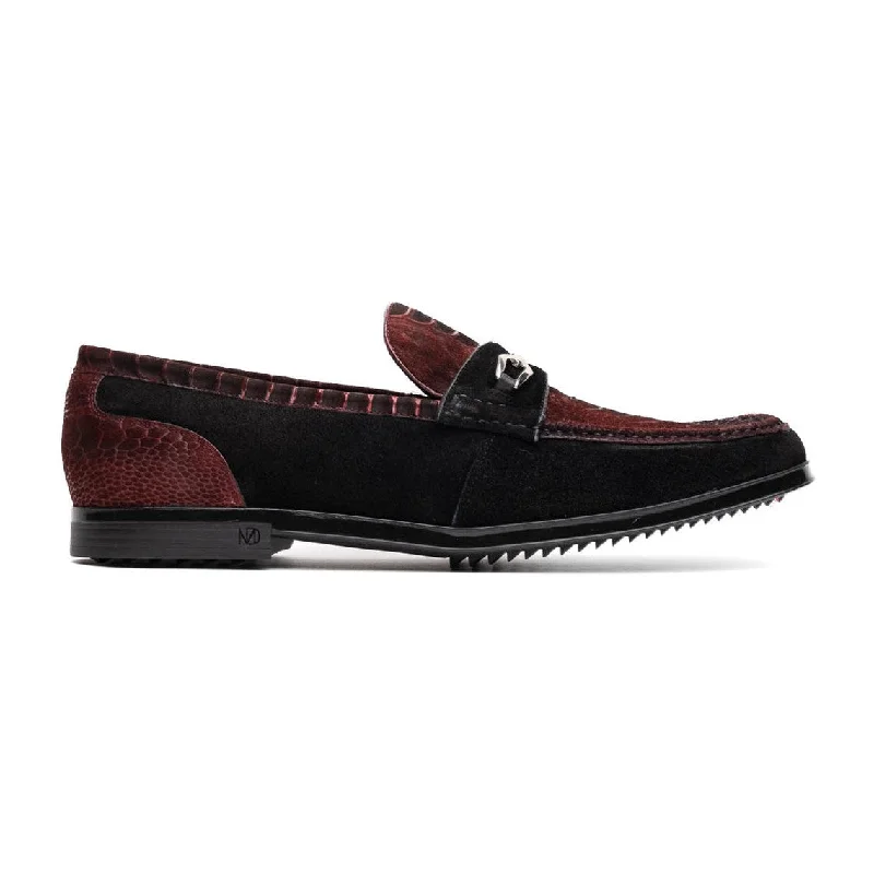 Loafers with soft padding-Marco Di Milano Hugo Men's Shoes Wine & Black Suede / Ostrich Leg Horsebit Loafers (MDM1056)