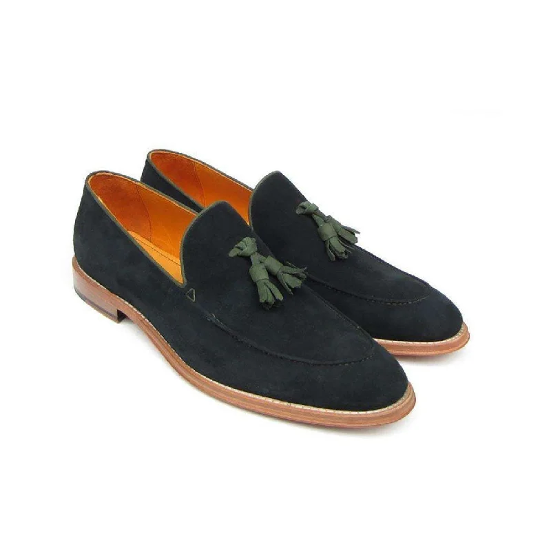 Loafers with clean finish-Paul Parkman Handmade Designer Shoes Men's Handmade Designer Shoes Tassel Suede Green Loafers (PM4033)