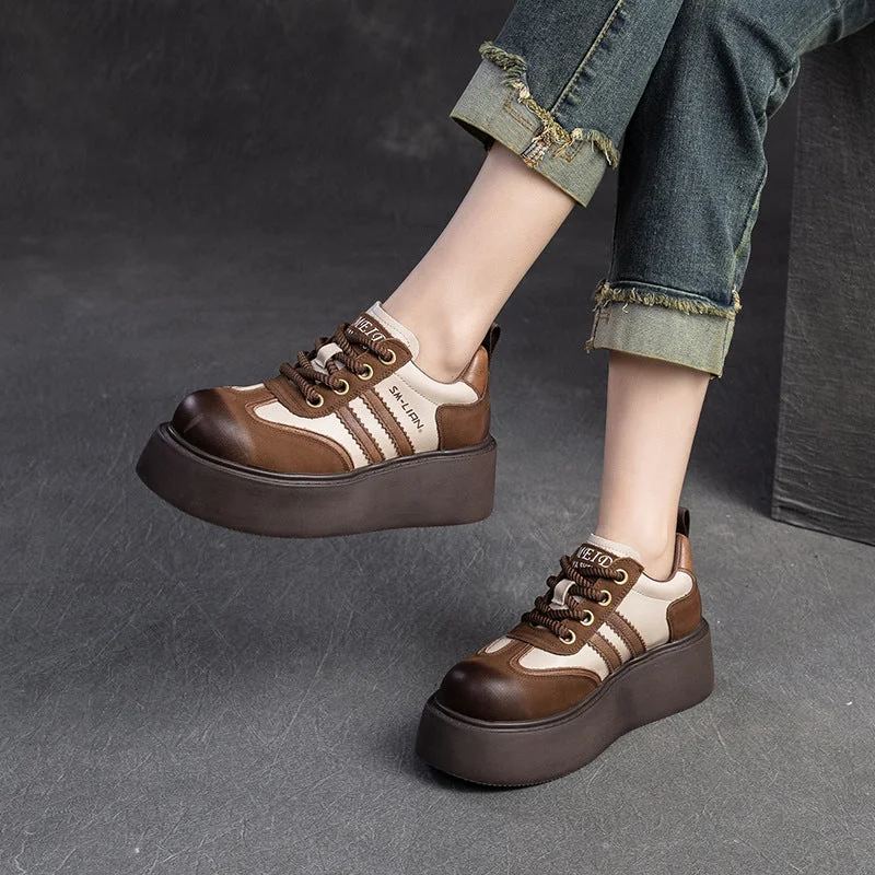 Casual shoes with durable upper -Women Minimalist Patchwork Leather Flat Casual Shoes