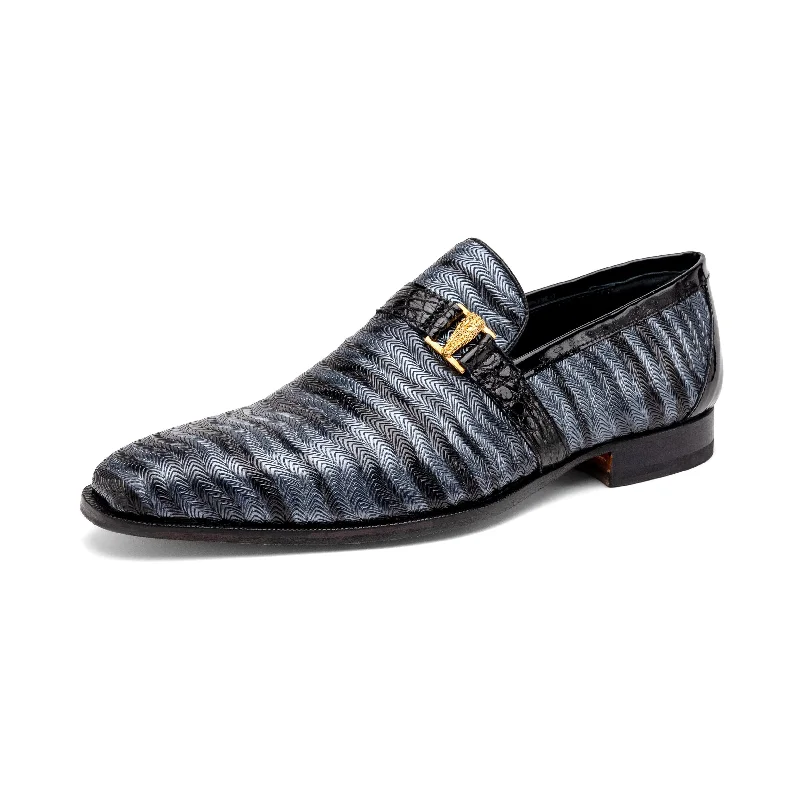 Loafers with flexible heels-Mauri Elegante 4709-6 Men's Shoes Two-Tone Gray & Black Balera Fabric / Alligator / Patent Leather Slip-On Loafers (MA5568)