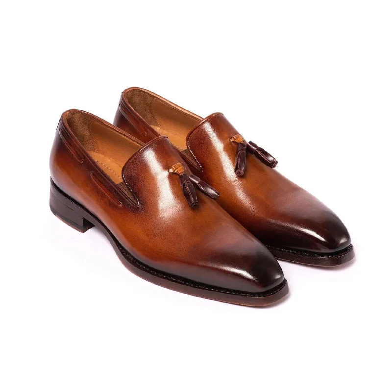 Loafers for summer picnics-Paul Parkman Handmade Designer Shoes Men's Brown Calf-skin Leather Goodyear Welted Tassel Loafers 51TS-BRW (PM5918)