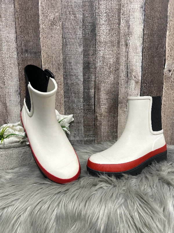 waterproof rain boots-Boots Designer By Tory Burch In Cream & Red, Size: 7