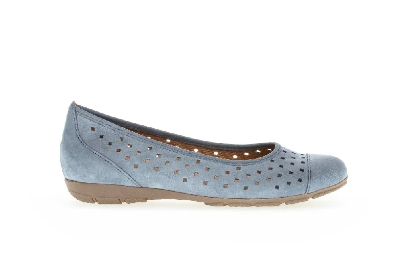 trendy flats for professionals-Ruffle Jeans Blue Nubuck