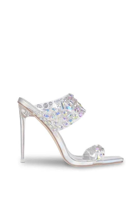 How to wear sandals with wrap dresses-ROSSI HOLOGRAM RHINESTONE SANDAL