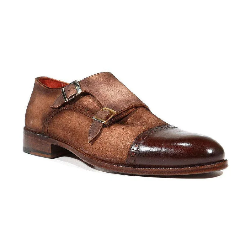 Loafers for fall outfits-Paul Parkman Handmade Designer Shoes Men's Designer Shoes Double Monkstrap Captoe Brown Loafers (PM3006)