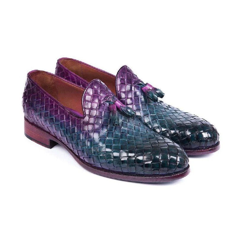 Loafers for evening walks-Paul Parkman Handmade Designer Shoes Men's Multi Woven Calfskin Tassel Loafers (PM5808)