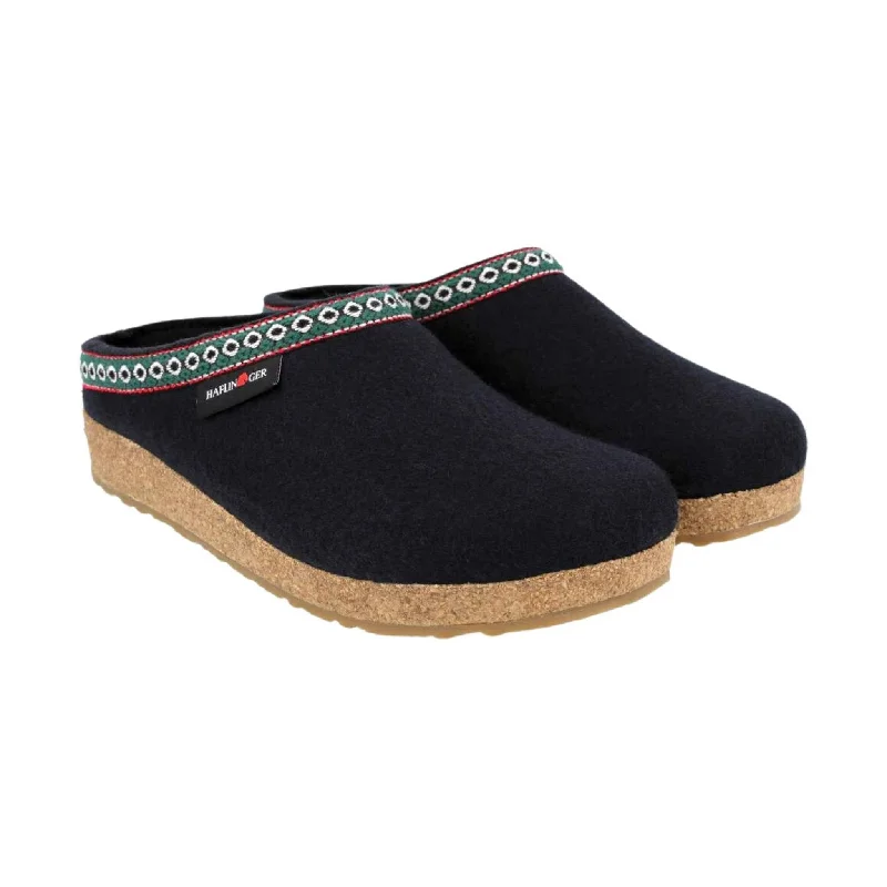 mid-calf fuzzy slippers-Haflinger Classic Wool Grizzly Clog - Navy