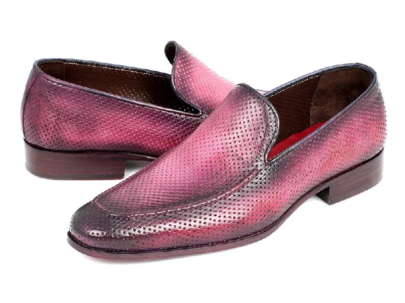 Loafers with casual vibes-Paul Parkman Perforated Leather Loafers Purple (ID#874-PURP)