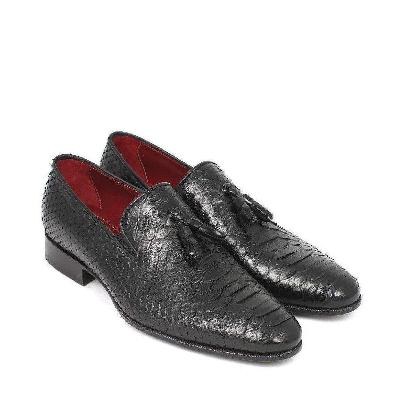 Loafers for summer weddings-Paul Parkman Men's Genuine Snake Tassel Black Loafers 26GH41