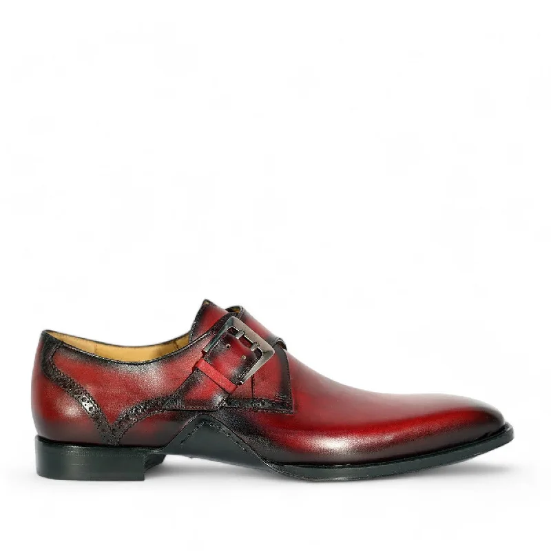 Loafers with elegant charm-Mezlan S20131 Men's Shoes Burgundy Patina Leather Monkstrap Loafers (MZS3557)