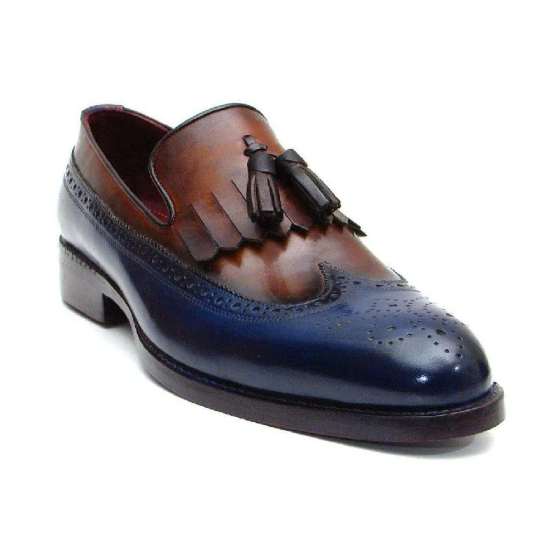 Loafers with modern patterns-Paul Parkman Handmade Designer Shoes Men's Handmade Designer Shoes Kiltie Tassel Navy Tobacco Loafers (PM5203)