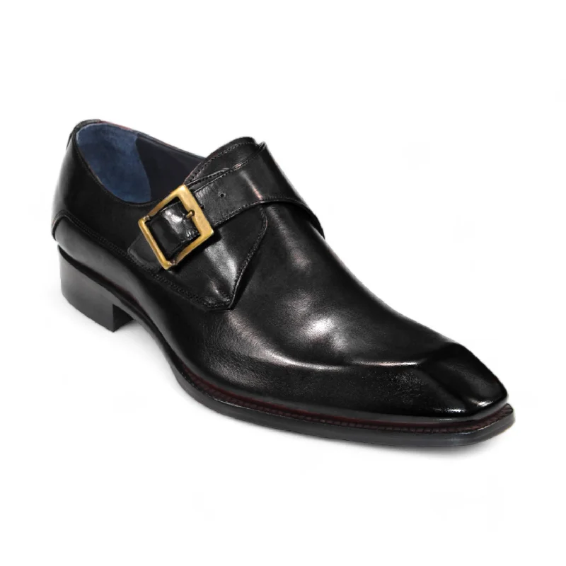 Loafers for long hours-Duca Massa Men's Shoes Black Calf-Skin Leather Monkstrap Loafers (D1133)