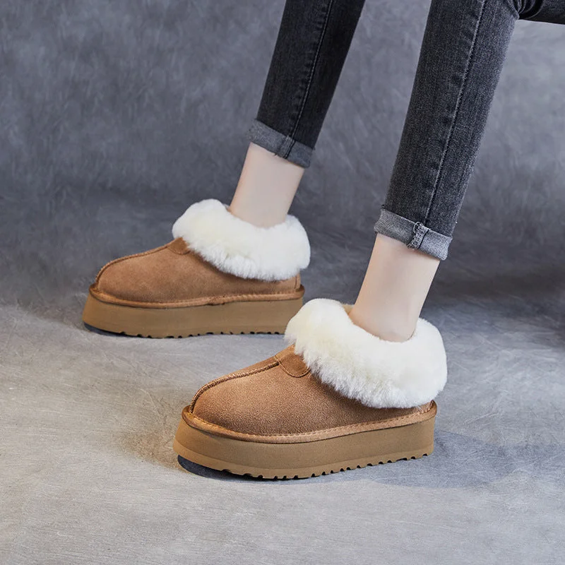 Casual shoes for casual appeal -Women Winter Suede Woolen Flat Thick Soled Casual Shoes