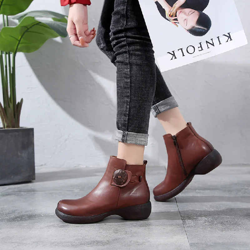 cozy ankle boots-Autumn Retro Leather Handmade Women's Boots | Gift Shoes