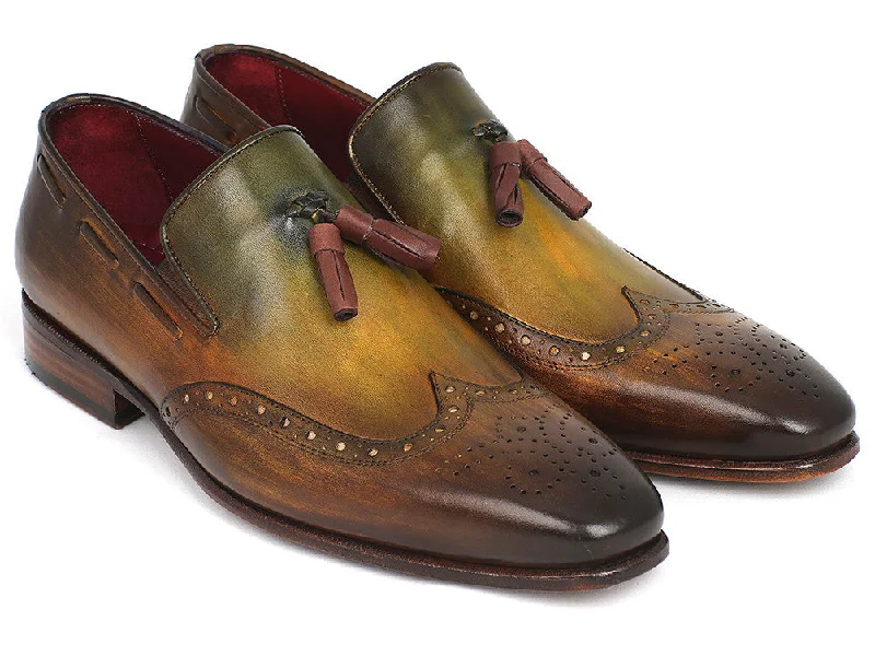 Loafers for summer soles-Paul Parkman Men's Green Wingtip Tassel Loafers