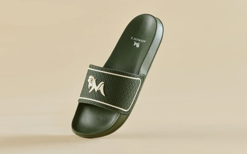 trendy patterned slippers-Signature Slides : Olive Green