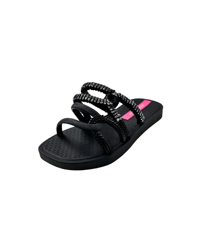 Sandals with velvet straps-Black Crystal and Satin Slides