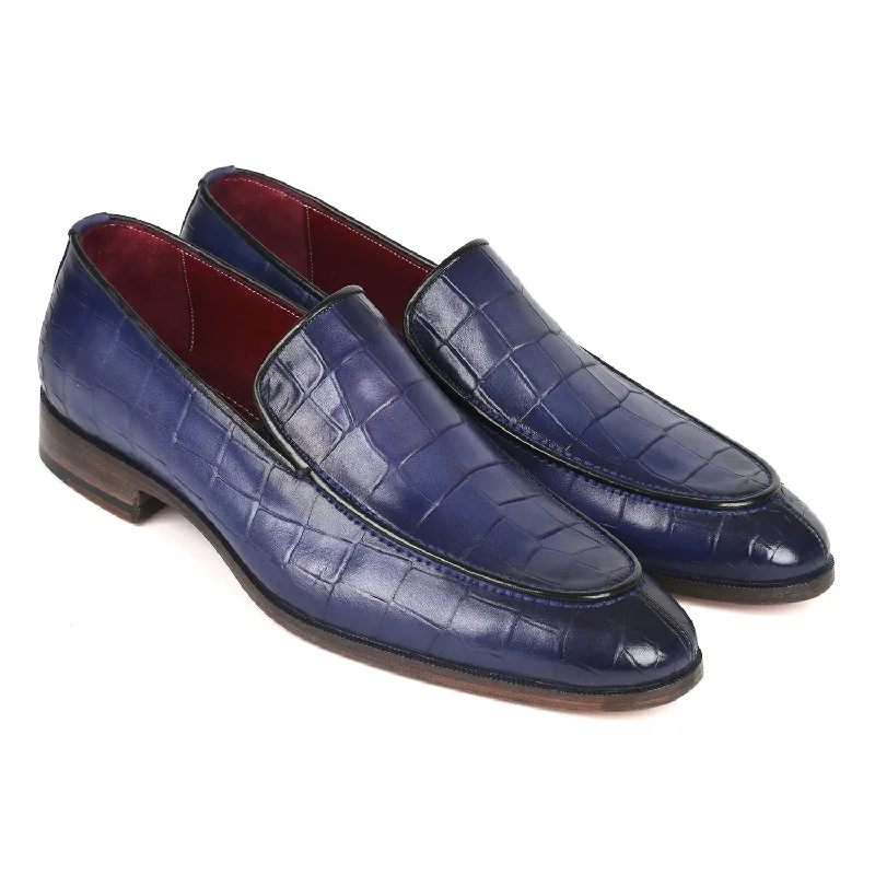 Loafers with snug charm-Paul Parkman 7339-BLU Men's Shoes Blue Crocodile Print / Calf-Skin Leather Slip-On Loafers (PM6383)