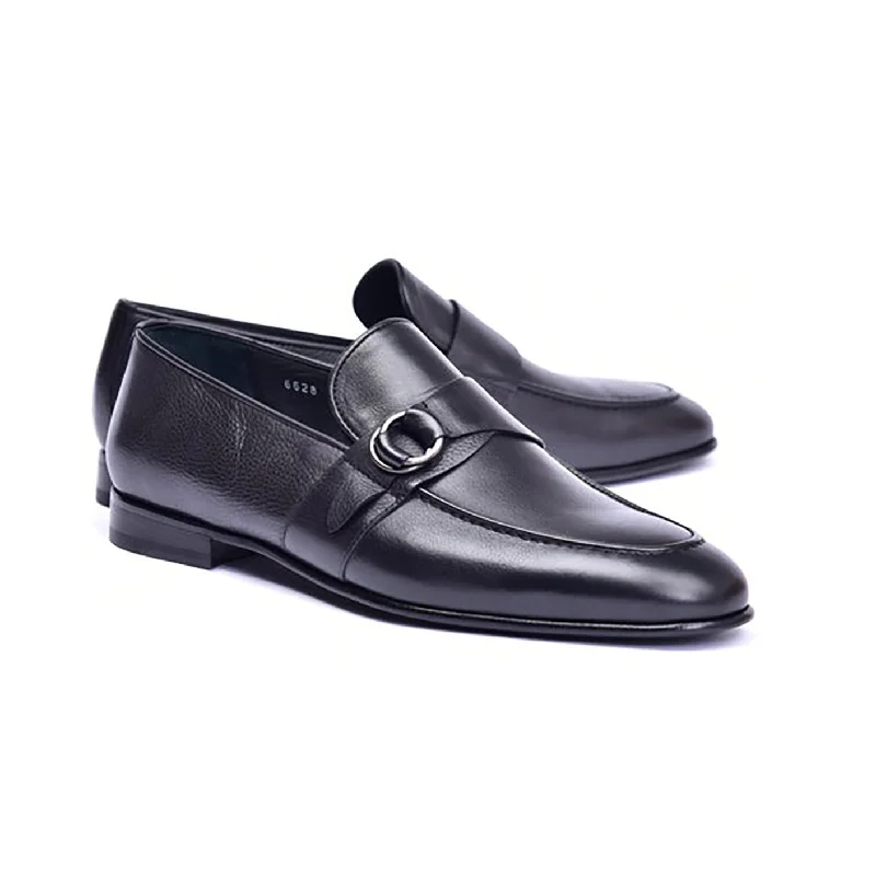 Loafers with elegant vibes-Corrente C00102-6628 Men's Shoes Black Calf-Skin Leather Side Buckle Loafers (CRT1478)