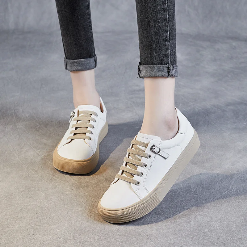 Casual shoes for everyday strolls -Women Minimalist Fashion Leather Flat Casual Shoes