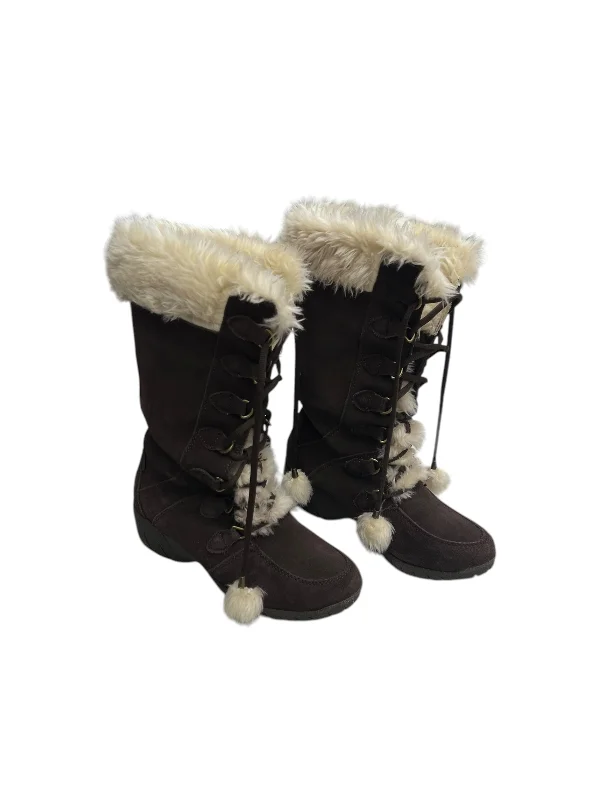 warm fleece-lined boots-Boots Mid-calf Heels By Sporto In Brown, Size: 6.5