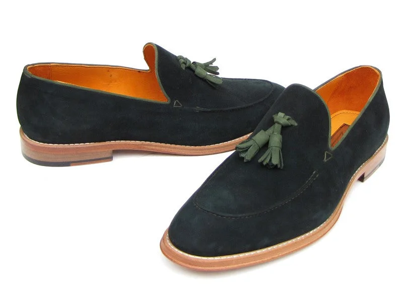 Loafers with cool charm-Paul Parkman Green Suede Tassel Loafers